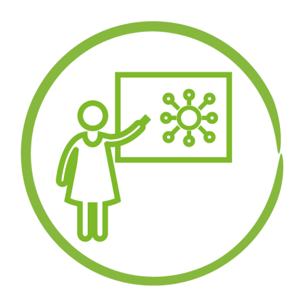 Symbol of trainer pointing at presentation