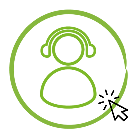 Icon of person wearing headset, mouse symbol shows image can be clicked