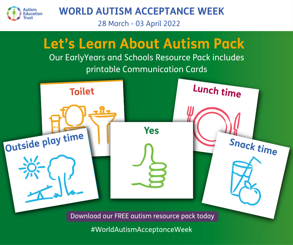 Snippets of the Communication cards included in the Autism Acceptance Week packs
