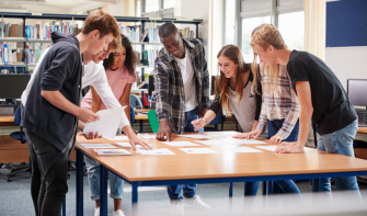 Post 16 classroom, 6 students doing a group project