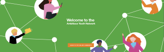 Ambitious Youth Network Graphic - Cartoon people in bubbles on map-like background