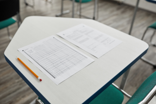 photo of test on desk in classroom
