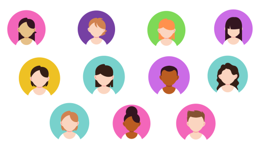 Animated avatars of the autistic young experts panel. 11 faceless cartoon headshots with colourful backgrounds can be seen.