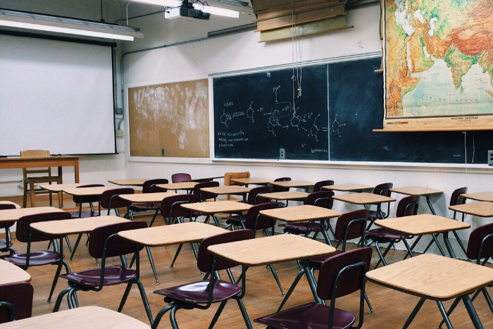 Classroom with empty desks