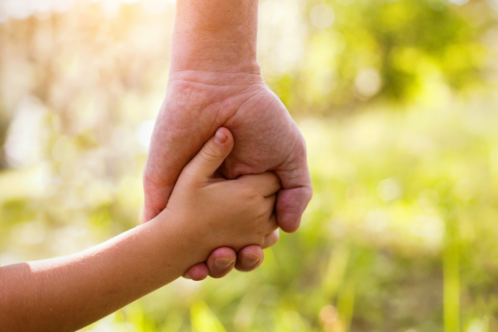 Adult holding child's hand